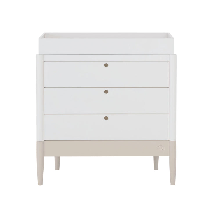 Gaia Baby Eos dresser with changer in white and cashmere base front view on white background
