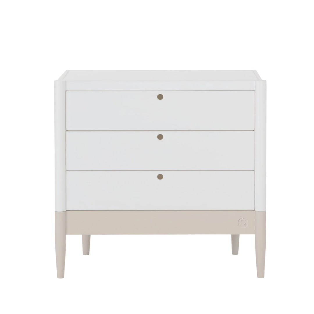 Gaia Baby Eos dresser in white and cashmere base without changer front view on white background