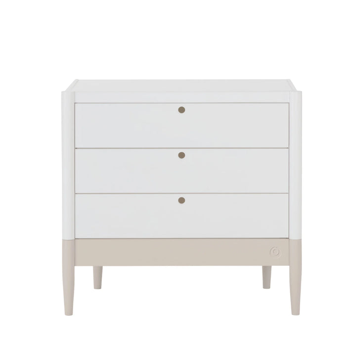 Gaia Baby Eos dresser in white and cashmere base without changer front view on white background