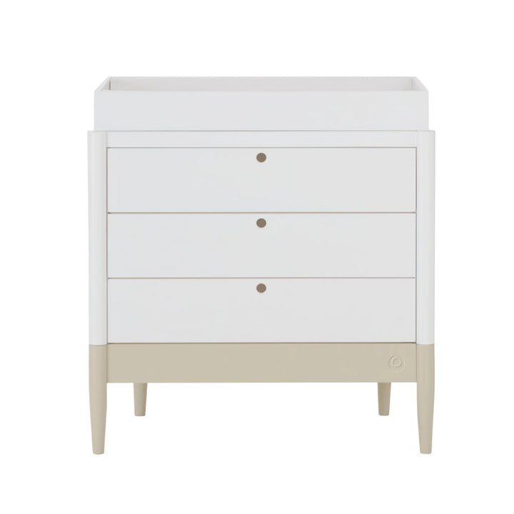 Gaia Baby Eos dresser with changer in white and desert sage base front view on white background