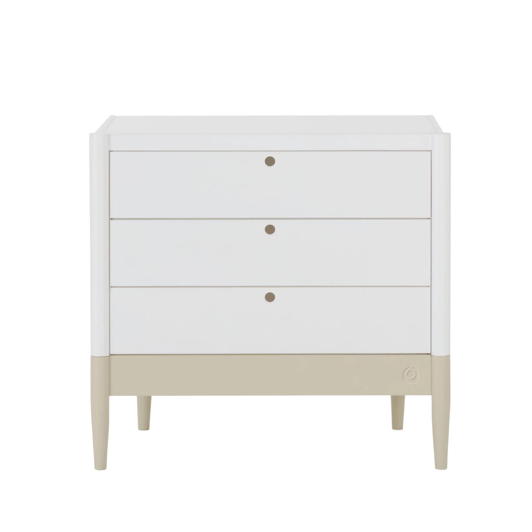 Gaia Baby Eos dresser in white and desert sage base without changer front view on white background