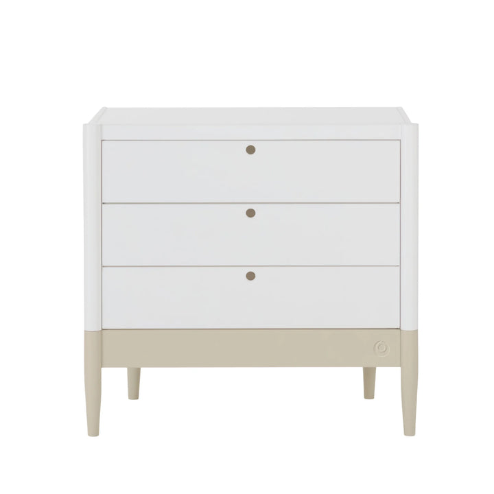 Gaia Baby Eos dresser in white and desert sage base without changer front view on white background