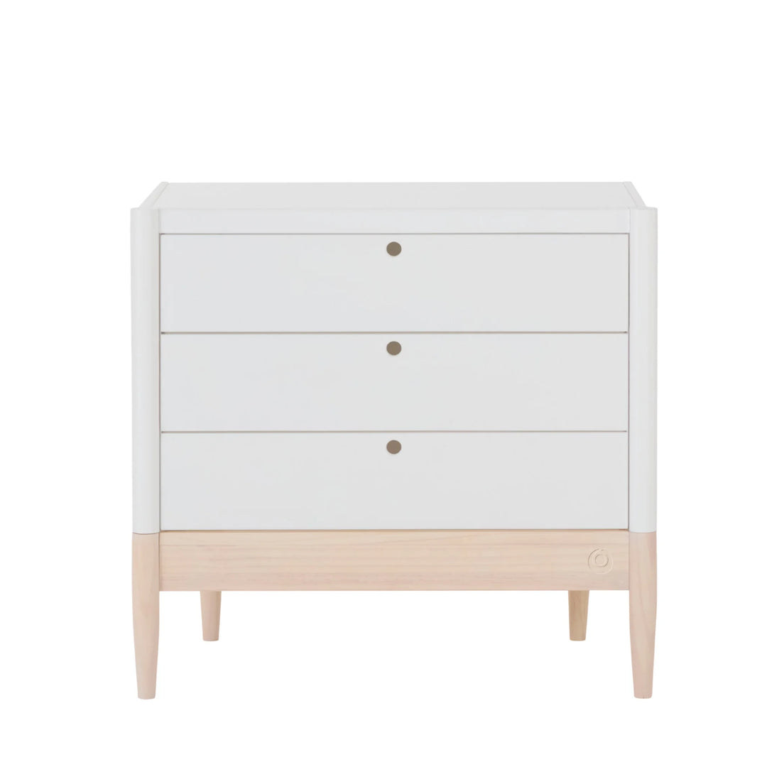 Gaia Baby Eos dresser in white and natural wood on a white background