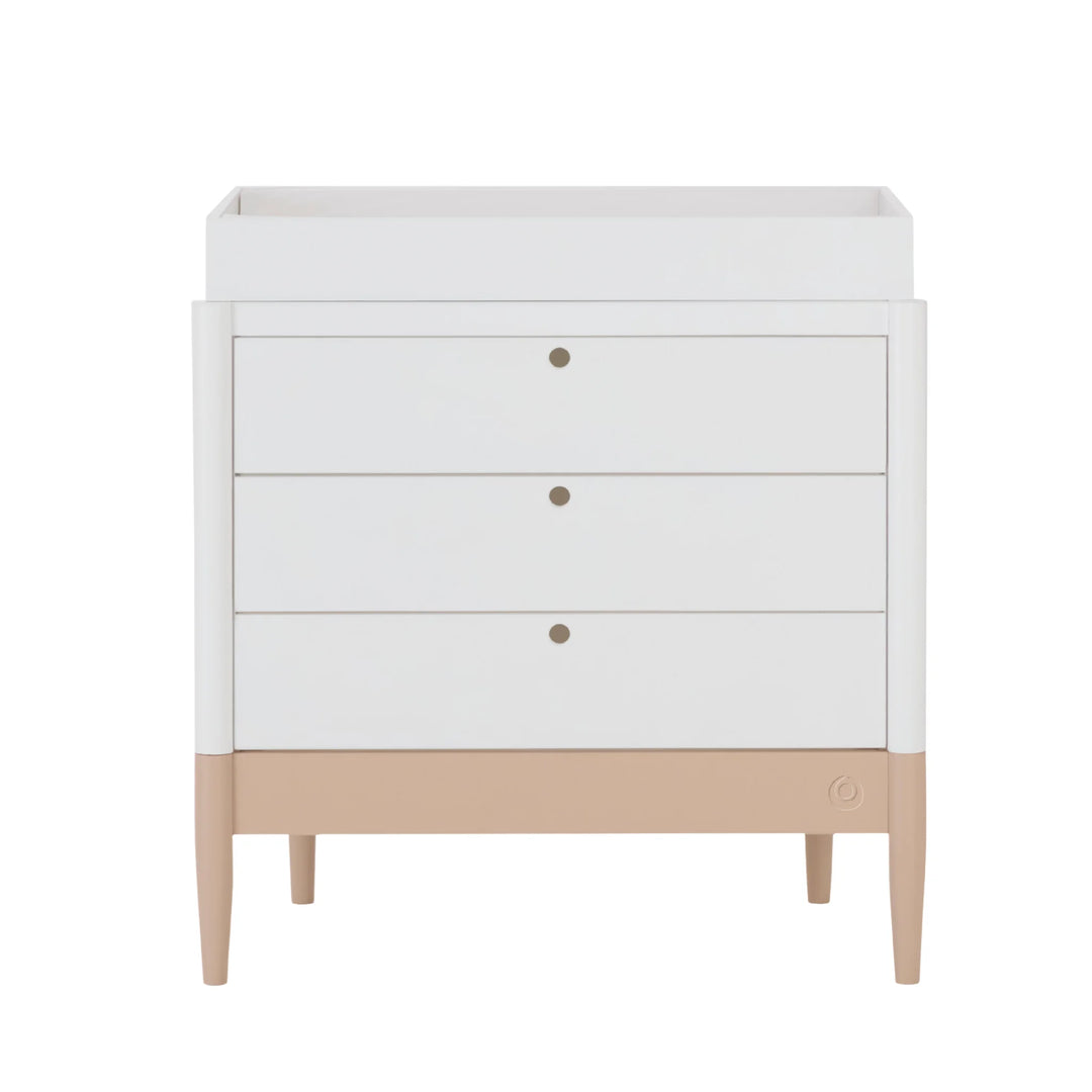 Gaia Baby Eos dresser in white and powder blush with changing top front view on white background