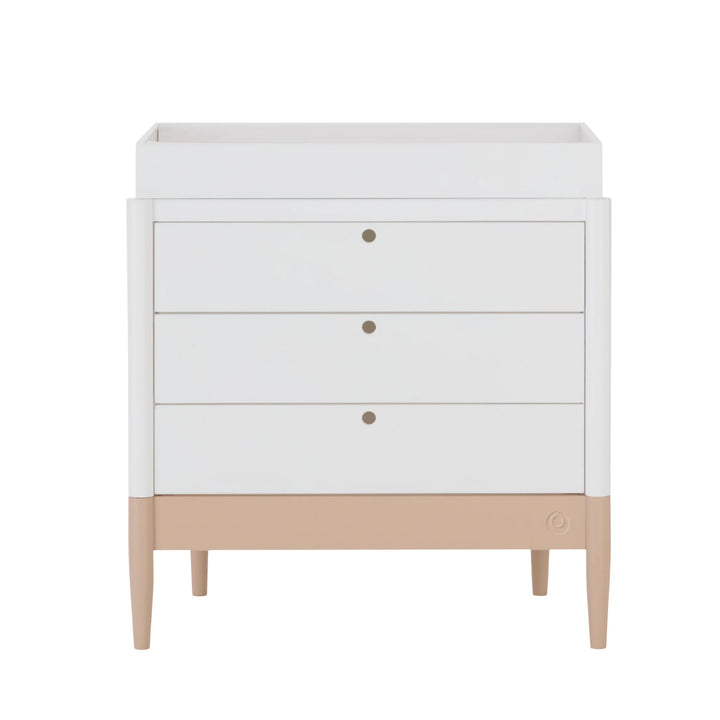 Gaia Baby Eos dresser in white and powder blush with changing top front view on white background