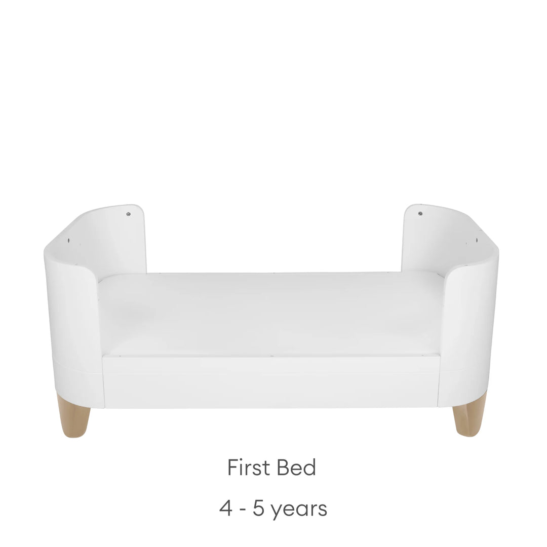 Serena Cot Bed on white background with text: First Bed, 4 - 5 years.