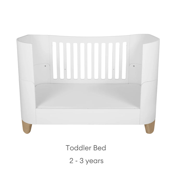 Serena Cot Bed on white background with text: Toddler Bed, 2 - 3 years.