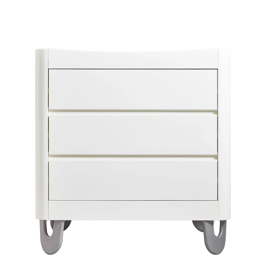 This is an image of the Serena dresser with three spacious drawers and aluminium legs on a white background.