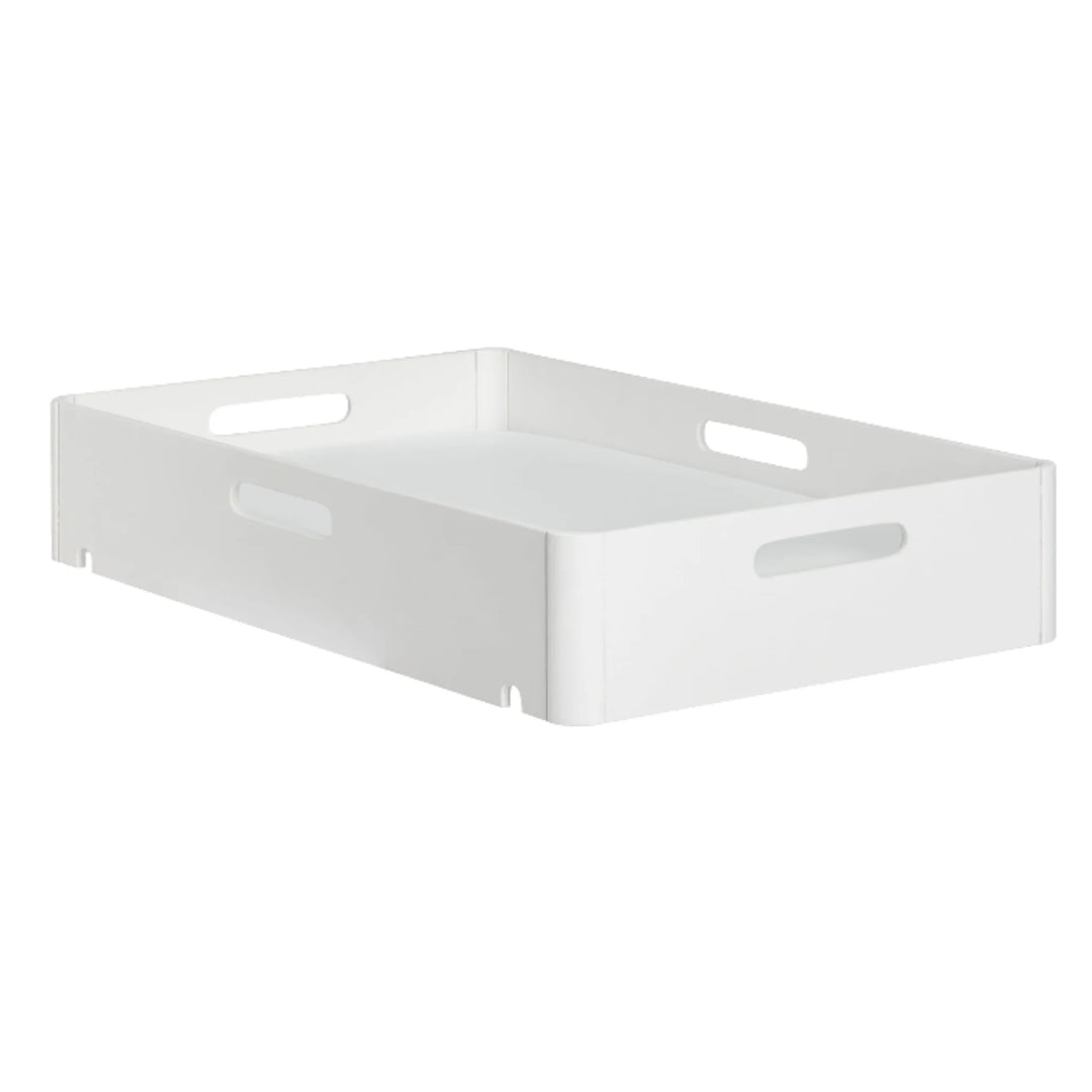 Gaia Baby Hera white changing station tray with raised sides and ergonomic carry handles, designed to fit securely on nursery dressers for safe baby changing.