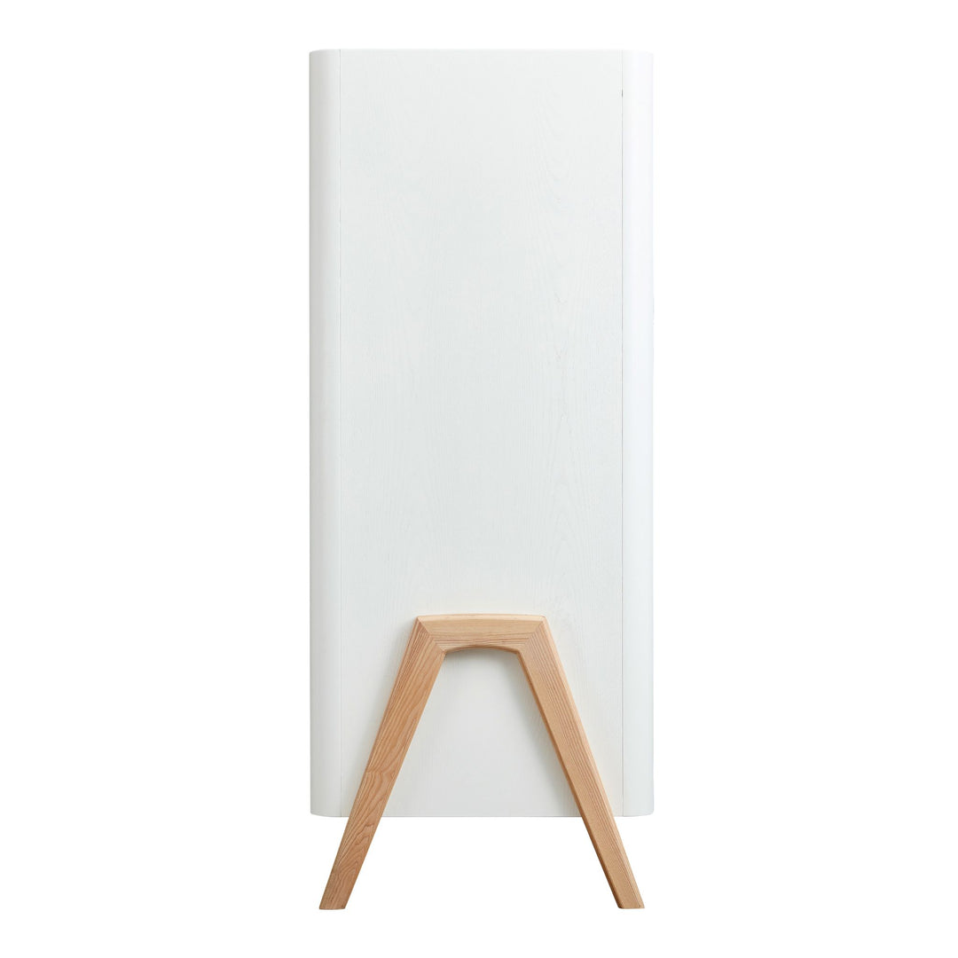 Gaia Baby Hera Wardrobe in Scandi White and Natural. Image from the side showing the v shaped legs