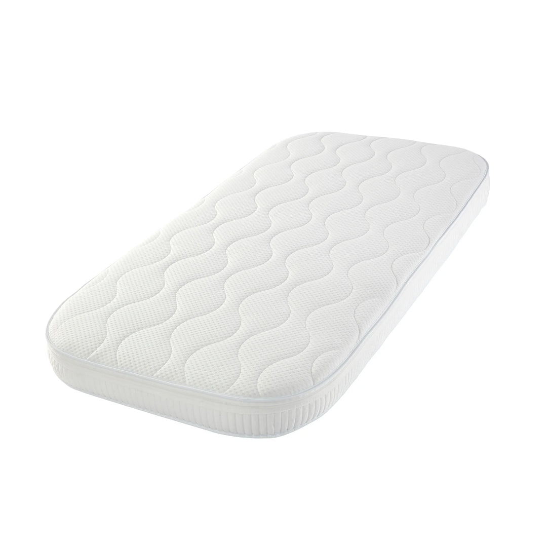Gaia Baby Serena cot bed mattress with quilted breathable cover on a white background