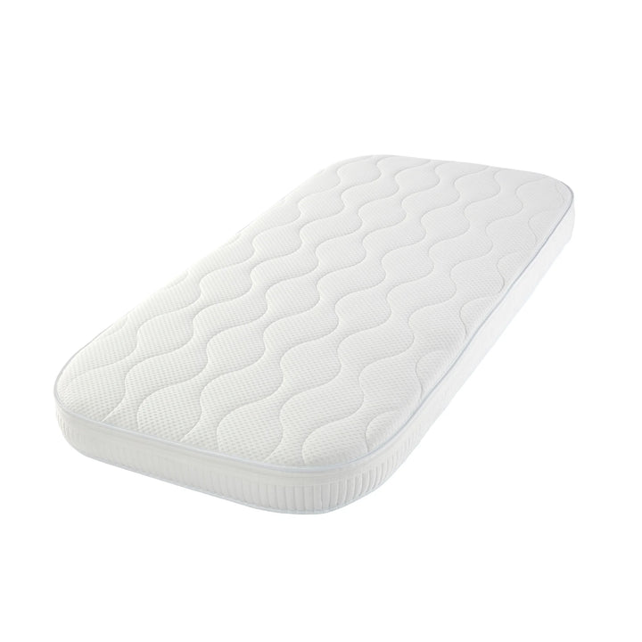 Gaia Baby Serena cot bed mattress with quilted breathable cover on a white background