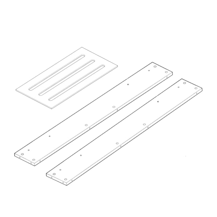 Technical line drawing of the Gaia Baby Serena junior bed extension kit for the cot bed, showing component boards and slatted support panel on a white background.