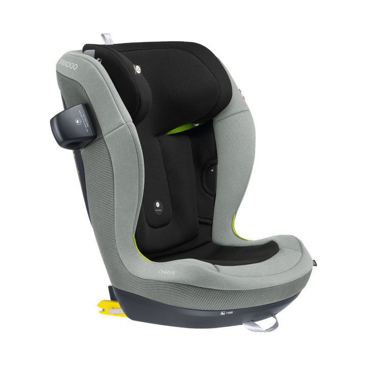 Swandoo Charlie i-Size booster seat for children in Groovy Green with ISOFIX safety system and ergonomic design.