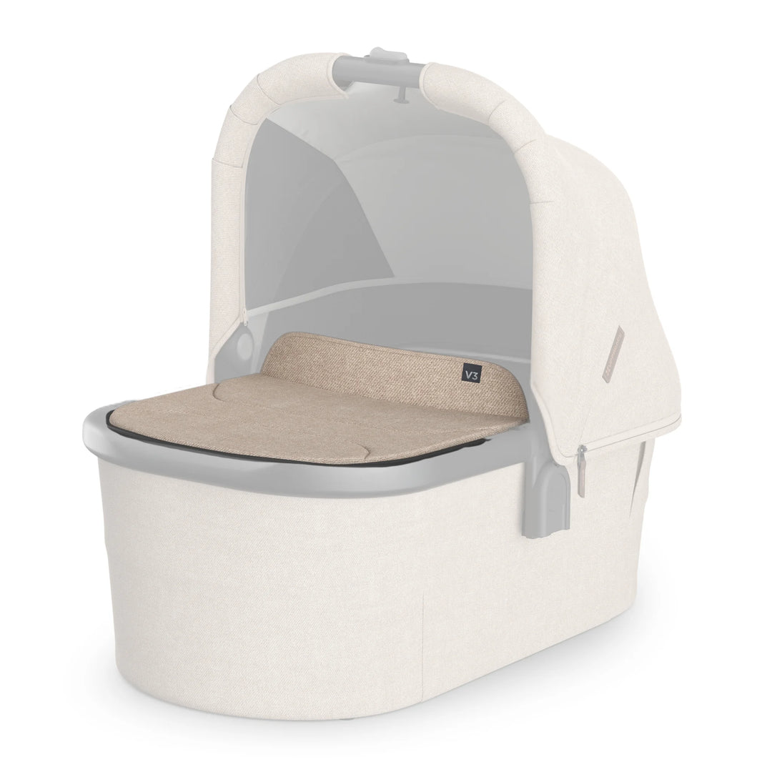 UPPAbaby Bassinet V3 Boot Cover in Liam (beige) on a white background