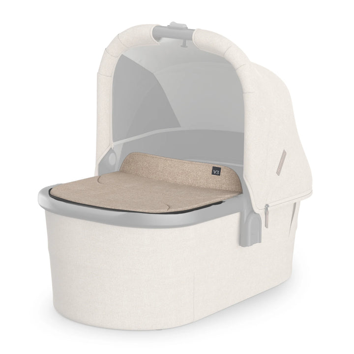 UPPAbaby Bassinet V3 Boot Cover in Liam (beige) on a white background