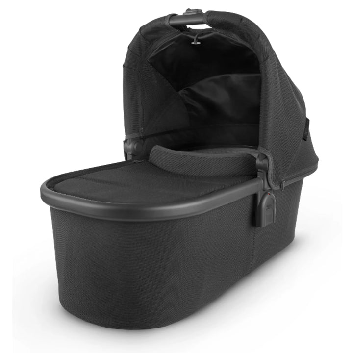UPPAbaby Carrycot V2 in Jake black, newborn bassinet with ventilated canopy and breathable mattress, compatible with UPPAbaby Vista and Cruz pushchairs.