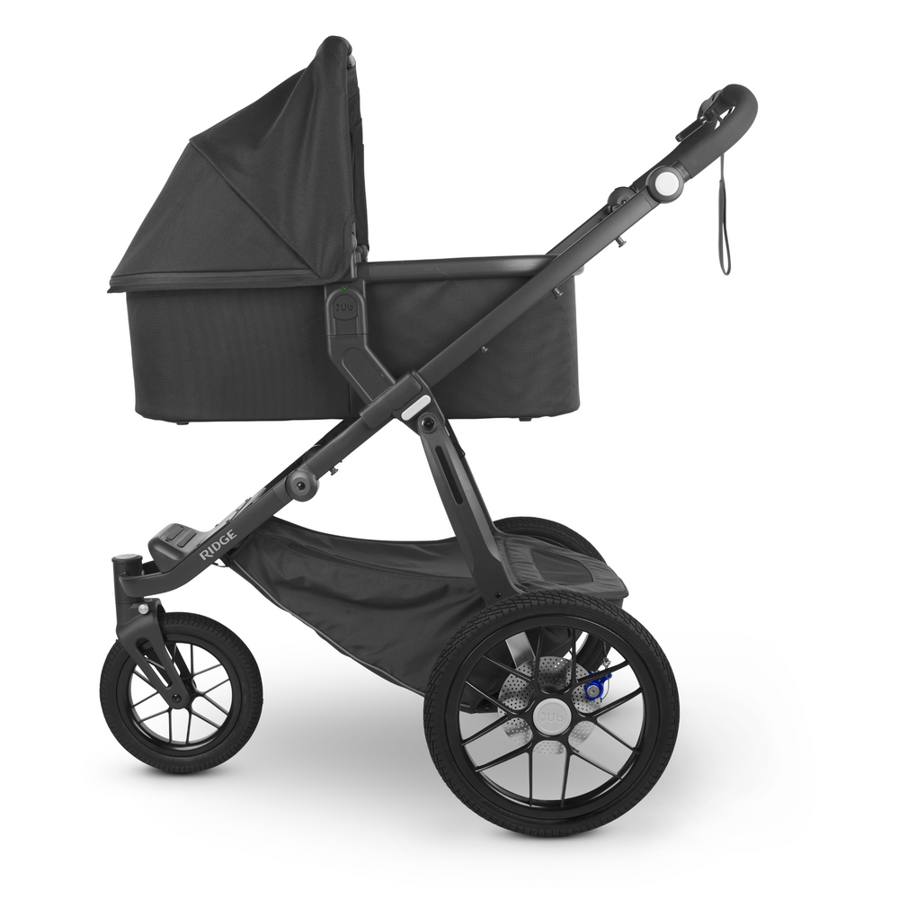 UPPAbaby overnight sleep safe carrycot in Jake on the Ridge jogging stroller chassis, transforming it in to a from birth solution