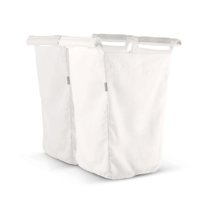 UPPAbaby Carrycot Stand Laundry Hamper Inserts, set of two white removable fabric bags designed to attach to the UPPAbaby Carrycot Stand for convenient nursery laundry storage.