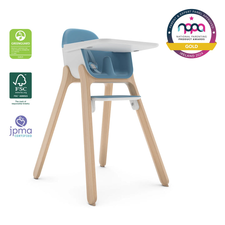 Award-winning UPPAbaby Ciro high chair in Caleb with GREENGUARD gold, NPPA gold, JPMA and FSC certifications.