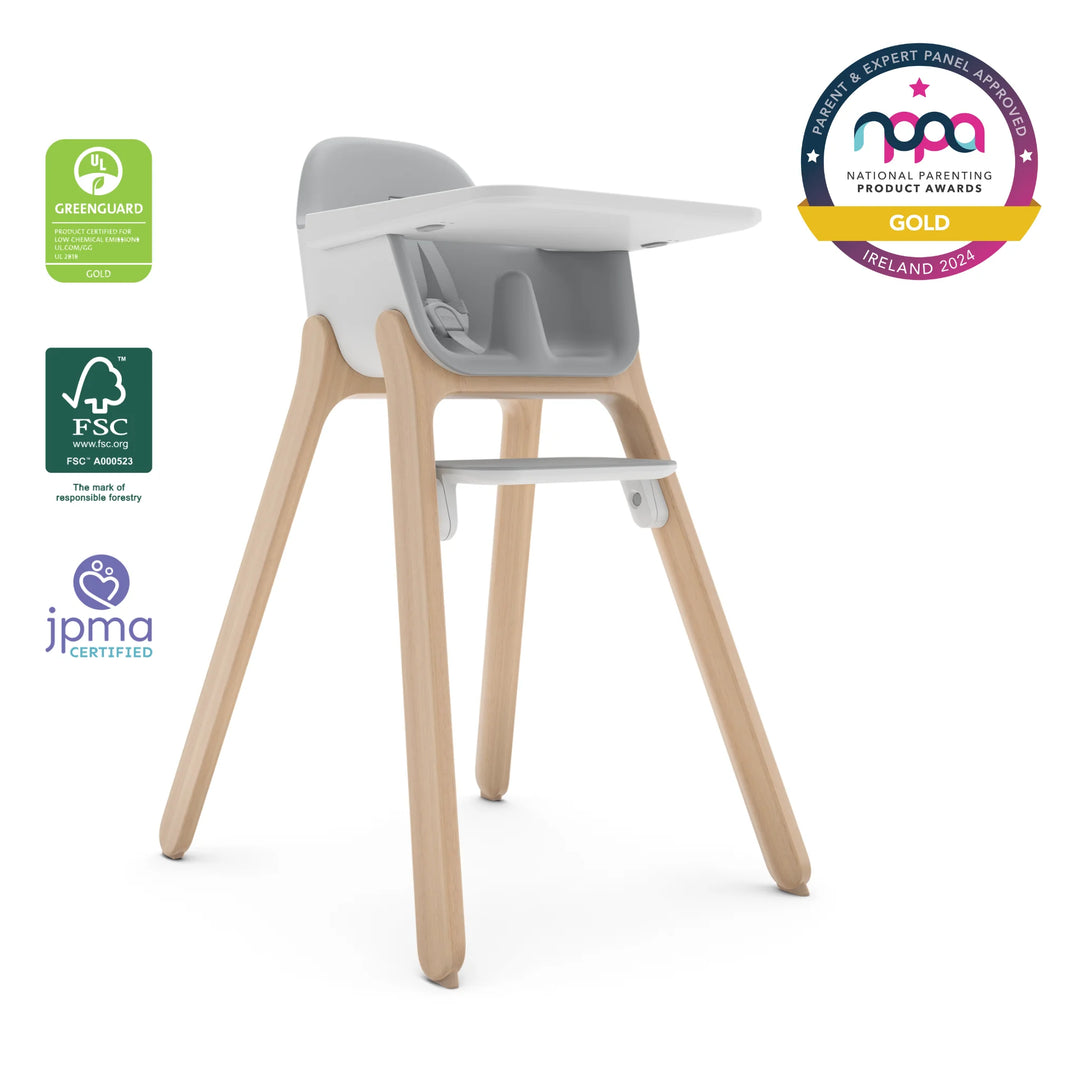 Award-winning UPPAbaby Ciro high chair in Chloe with GREENGUARD gold, NPPA gold, JPMA and FSC certifications.