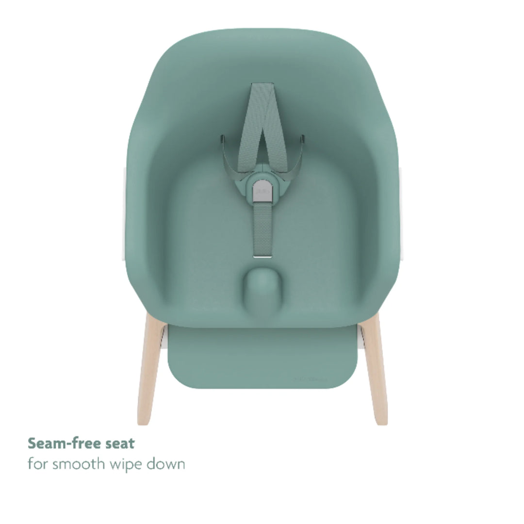 UPPAbaby Ciro High Chair Emrick in green showing seamless, wipe-clean baby seat with 5-point harness and ergonomic design for easy cleaning.