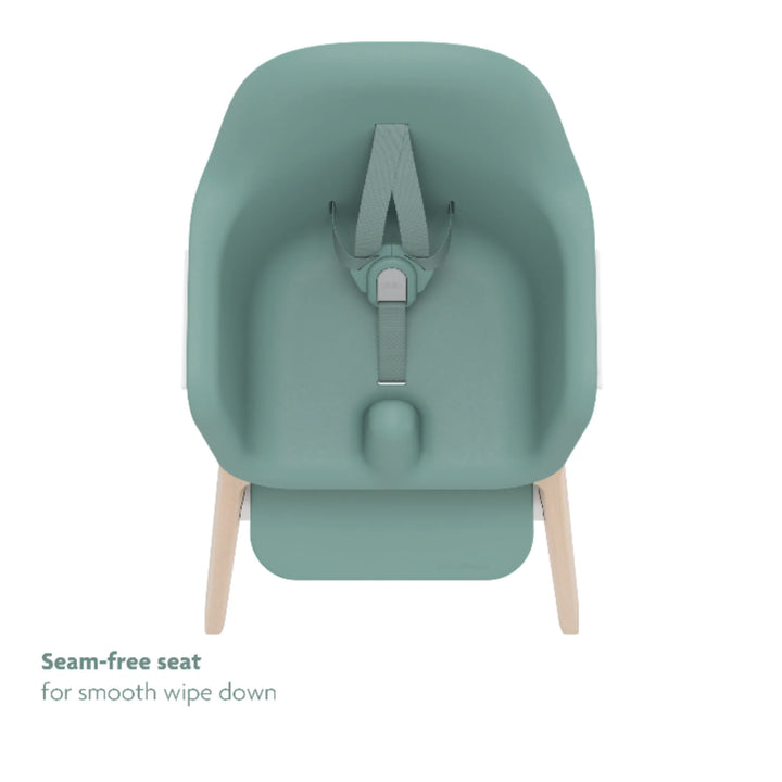 UPPAbaby Ciro High Chair Emrick in green showing seamless, wipe-clean baby seat with 5-point harness and ergonomic design for easy cleaning.