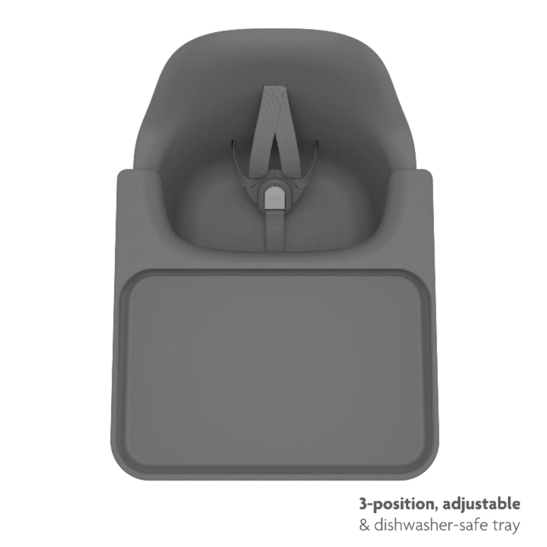 UPPAbaby Ciro High Chair Jake in charcoal grey showing top view of 3-position adjustable, dishwasher-safe tray and ergonomic baby seat with safety harness.