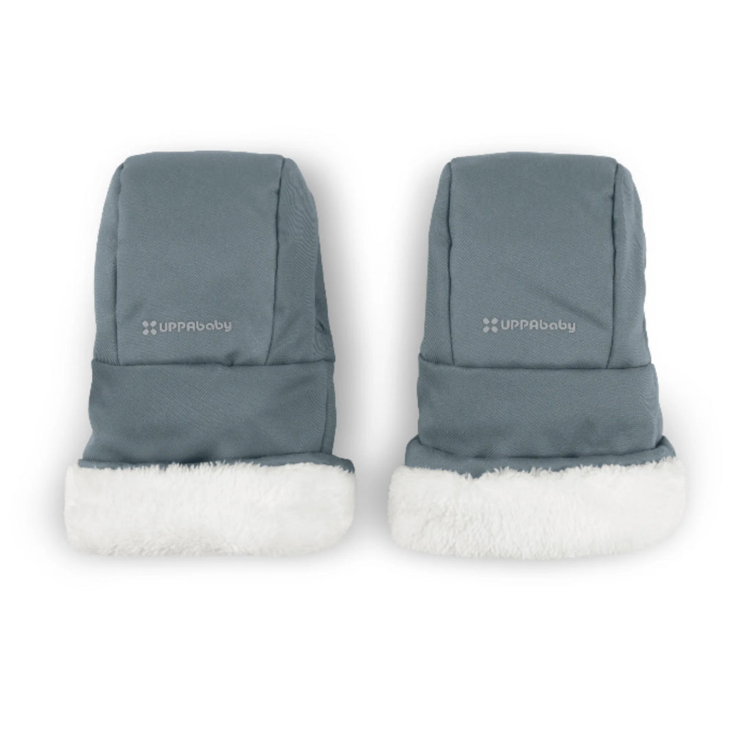 UPPAbaby Cozy Handmuffs in Dillan blue, fleece-lined stroller hand warmers designed to keep parents’ hands warm, compatible with all UPPAbaby strollers.