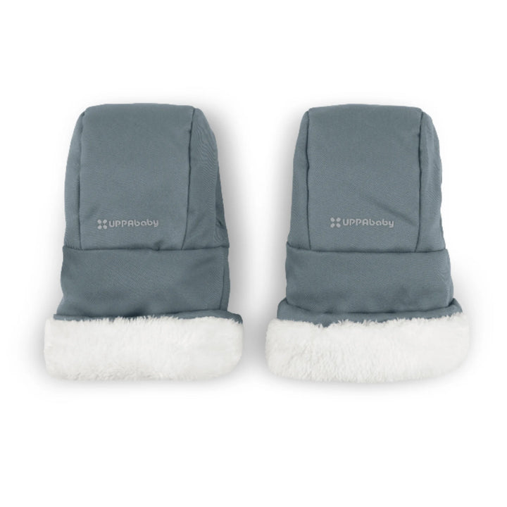 UPPAbaby Cozy Handmuffs in Dillan blue, fleece-lined stroller hand warmers designed to keep parents’ hands warm, compatible with all UPPAbaby strollers.
