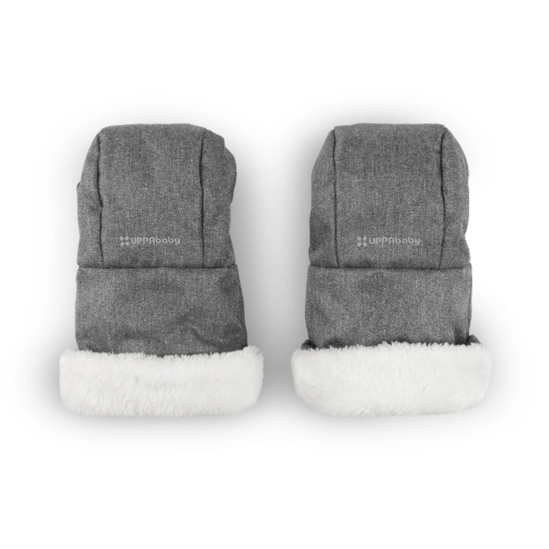 UPPAbaby Cozy Handmuffs in Greyson, premium fleece-lined stroller hand warmers with windproof, water-repellent fabric, designed to keep parents’ hands warm in cold weather.