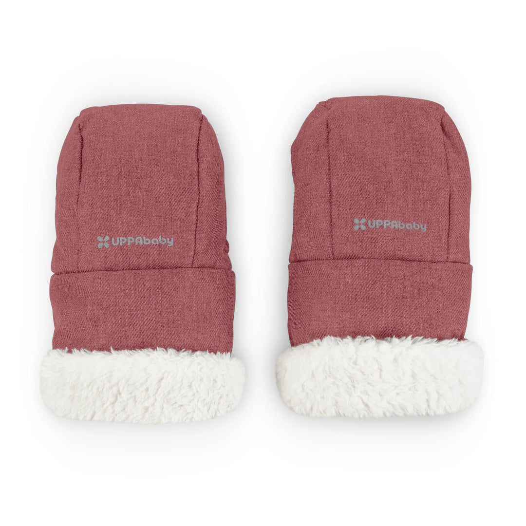 UPPAbaby fleece-lined CozyHandmuffs in Lucy rosewood melange on a white background.