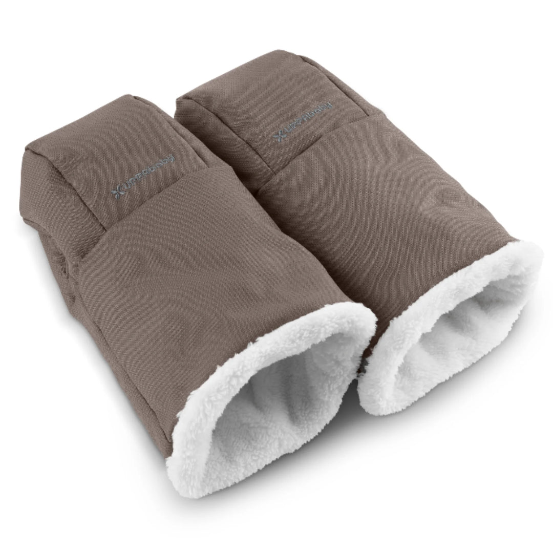 UPPAbaby Cozy Handmuffs in Theo taupe colour, premium insulated stroller handmuffs with plush fleece lining, designed to keep parents’ hands warm, dry and comfortable on cold-weather walks.