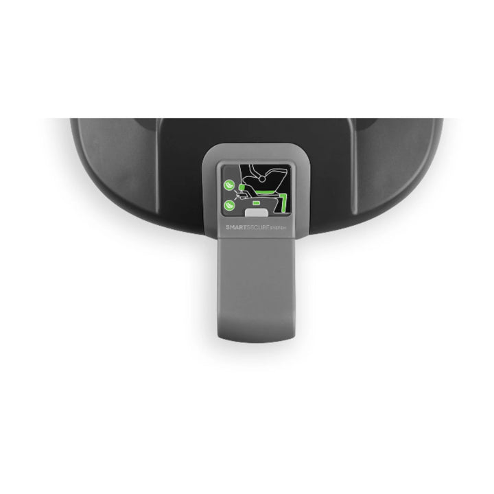 Close-up of the UPPAbaby MESA i-Size ISOFIX base SmartSecure™ installation indicator showing correct infant car seat positioning and safety status.