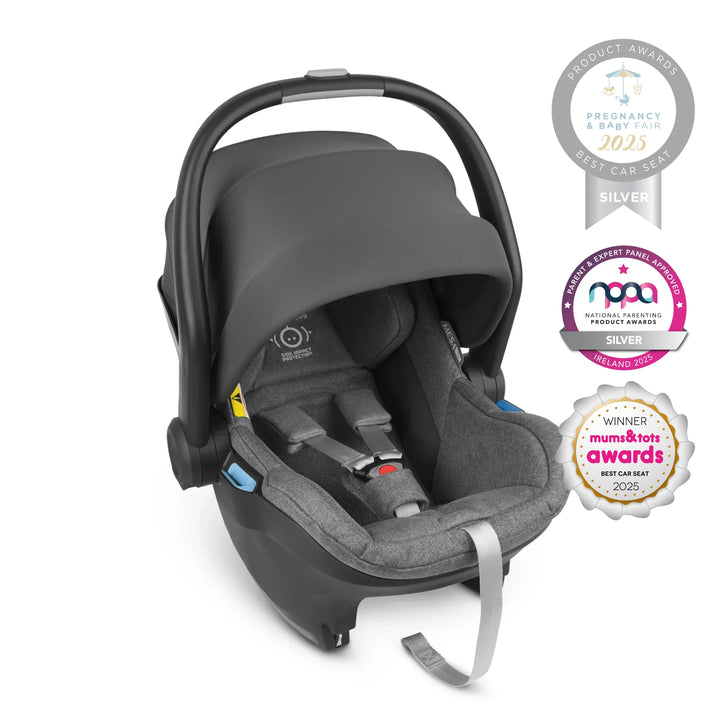 UPPAbaby MESA i-SIZE infant car seat in sleek black, award-winning 2025 best car seat with silver accolades from Pregnancy & Baby Fair and National Parenting Product Awards, plus Mums & Tots award – premium newborn car seat with advanced safety, comfort, and side impact protection.