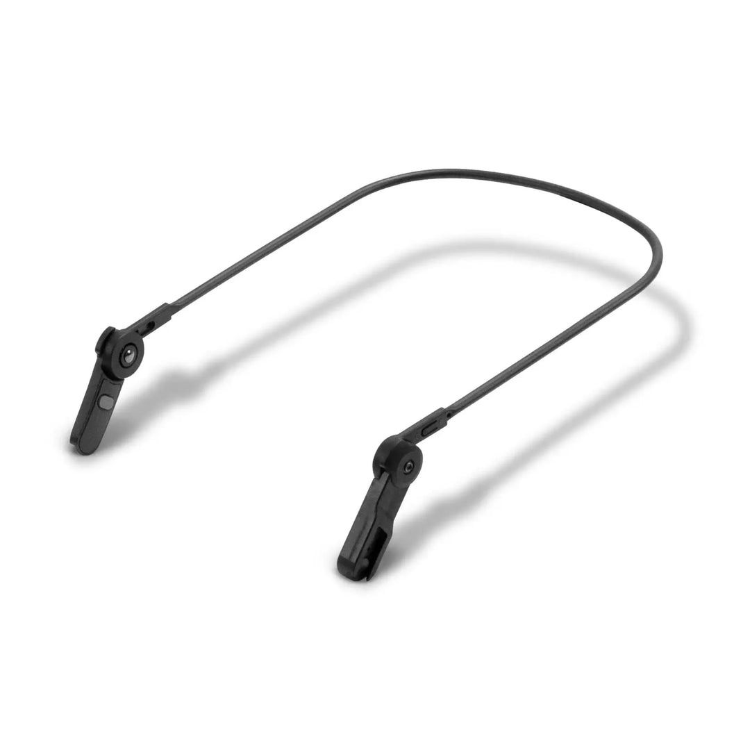 UPPAbaby Minu Duo replacement canopy frame – black U-shaped stroller canopy frame with hinge joints at both ends, shown on a white background.