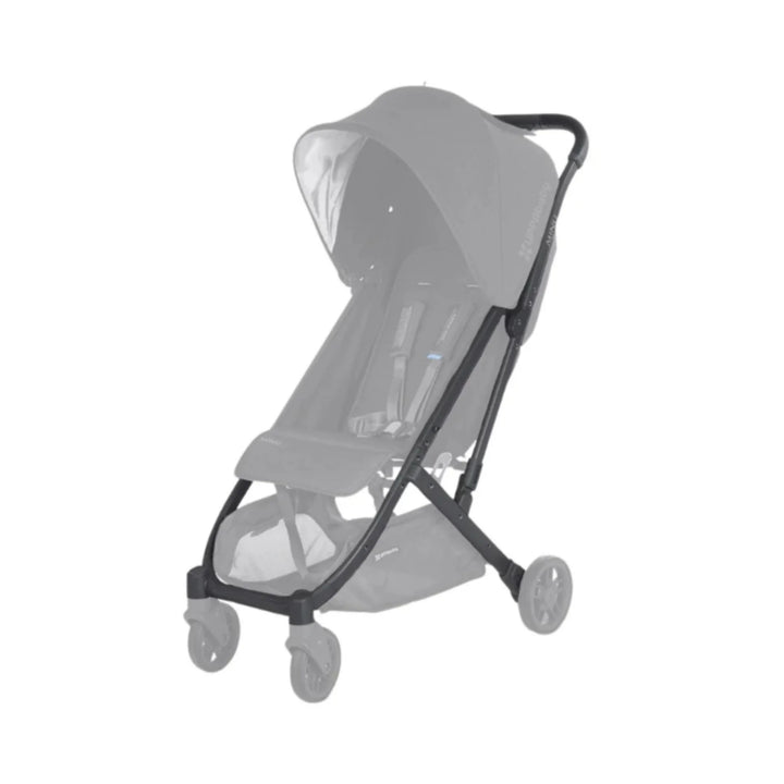 UPPAbaby Minu replacement frame (carbon) with black leather handlebar, shown fitted on stroller