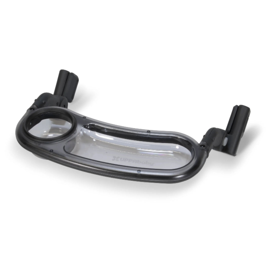 UPPAbaby Minu V2 Snack Tray accessory with built-in cup holder and easy-clean tray, shown on white background.