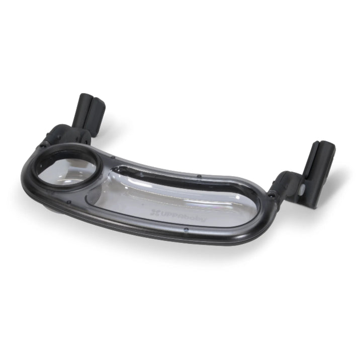 UPPAbaby Minu V2 Snack Tray accessory with built-in cup holder and easy-clean tray, shown on white background.