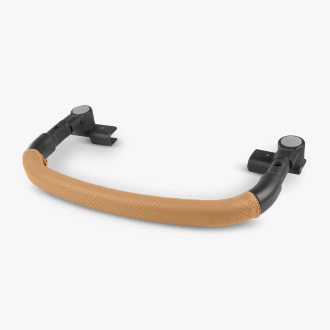 UPPAbaby MINU V3 bumper bar in Sand (tan) with black mounts, on a white background.