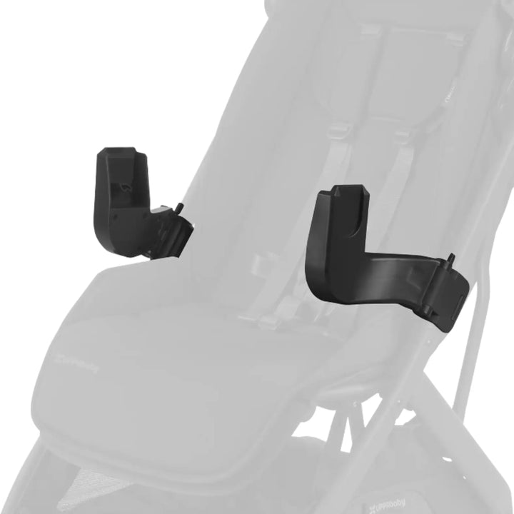UPPAbaby Minu V3 car seat adapters installed on stroller frame for Maxi-Cosi, Nuna and Cybex infant car seats