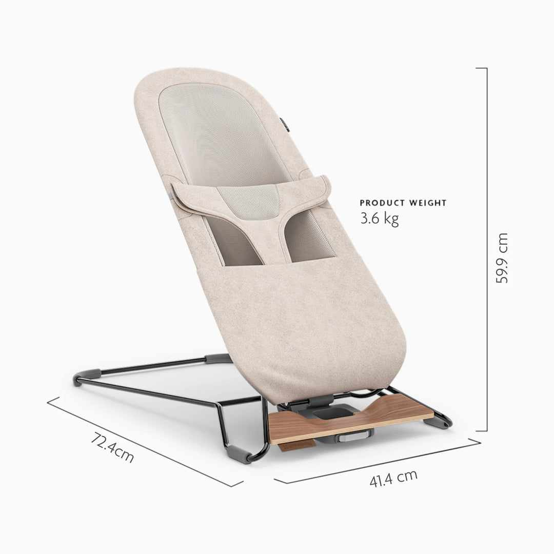 UPPAbaby todder seat and bouncer in beige dimensions.
