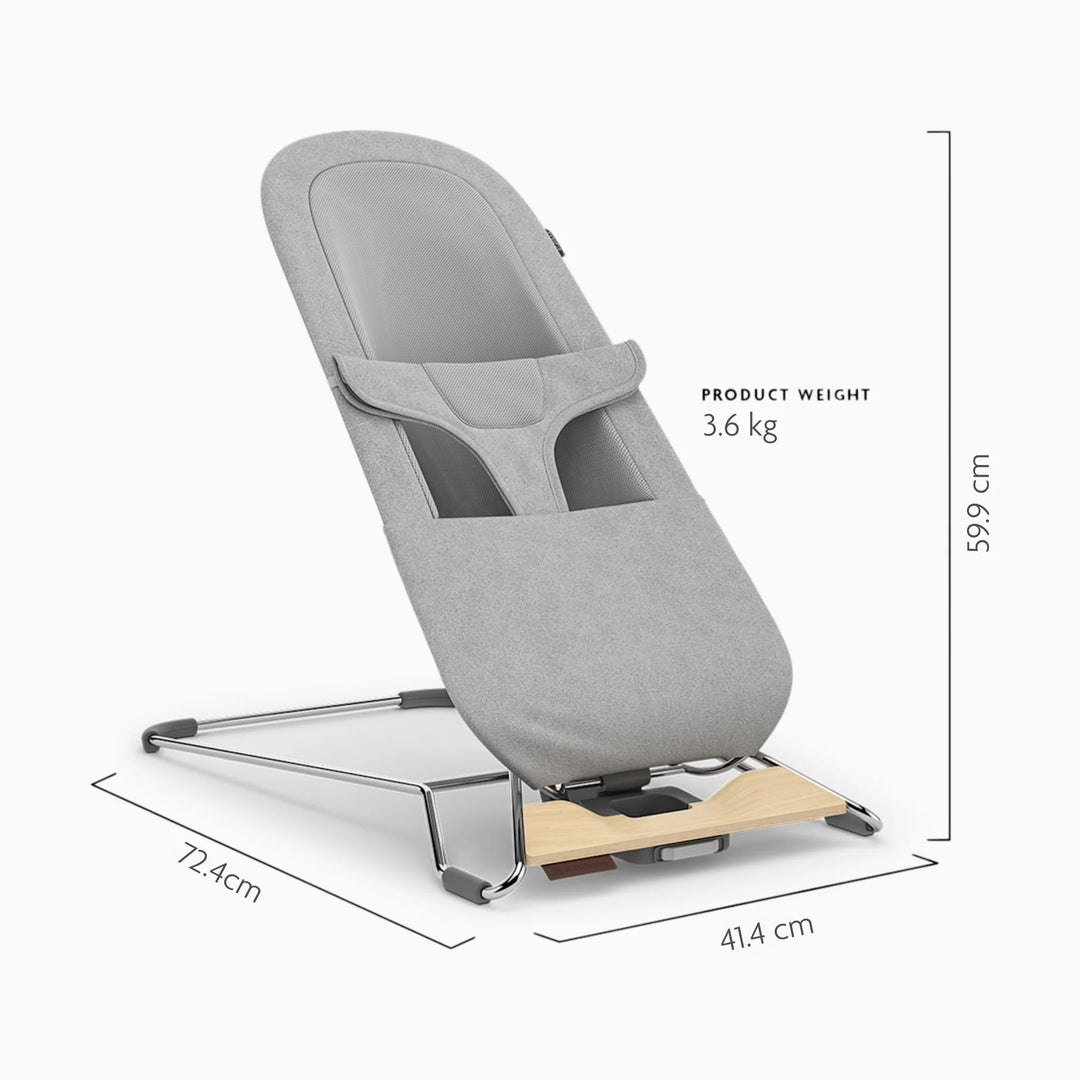 UPPAbaby todder seat and bouncer in light grey dimensions.