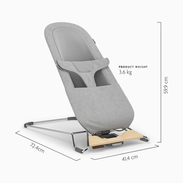 UPPAbaby todder seat and bouncer in light grey dimensions.