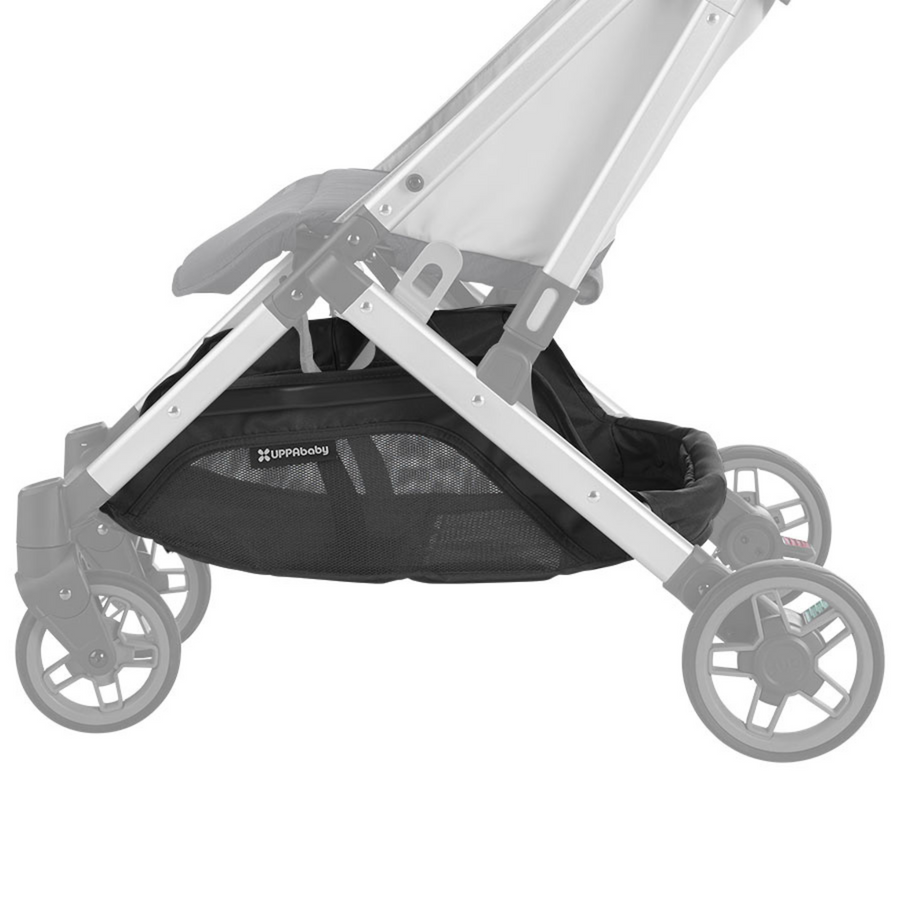 This image highlights the basket fabric on the Minu stroller.