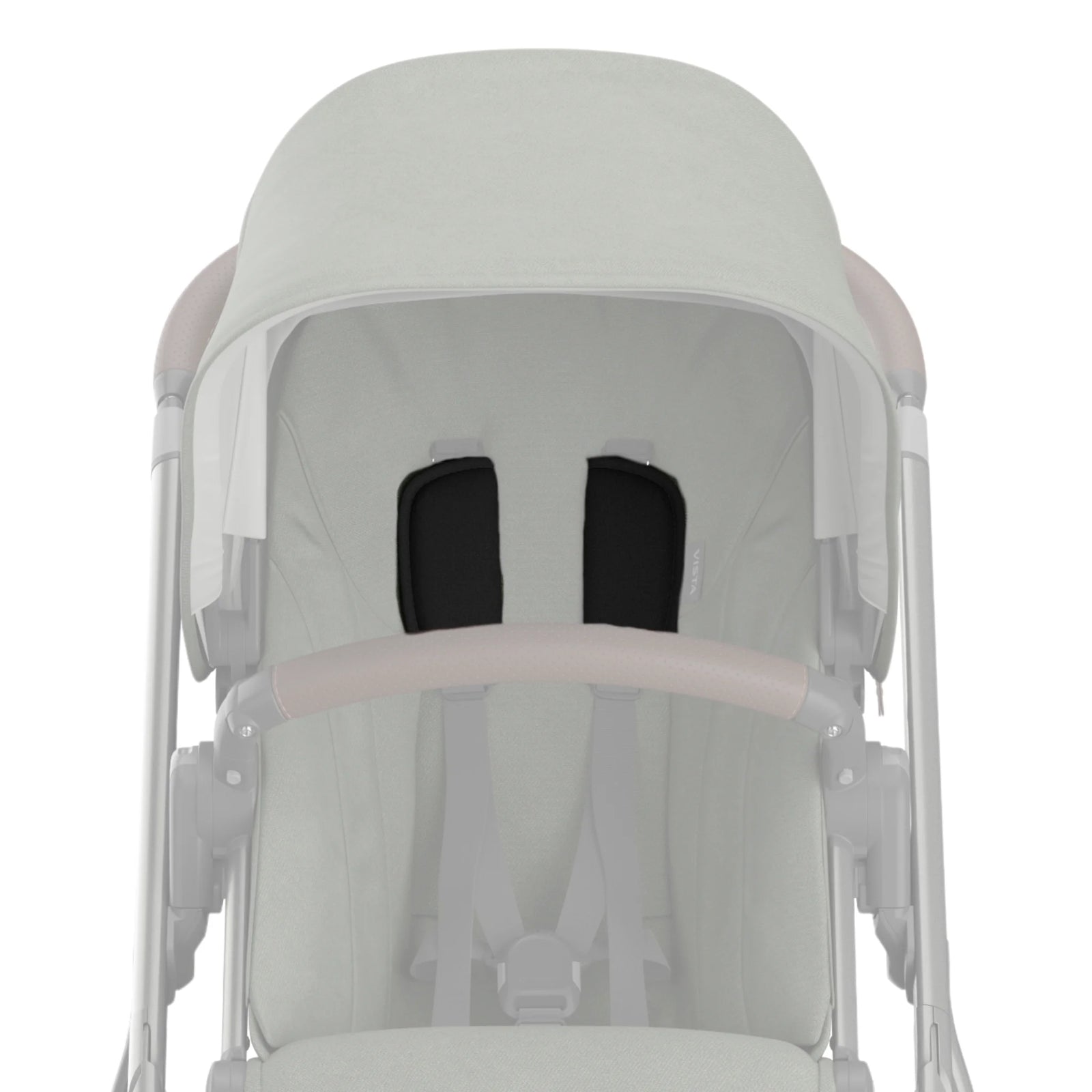 UPPAbaby replacement harness strap pads in black installed on stroller seat, baby pushchair accessory