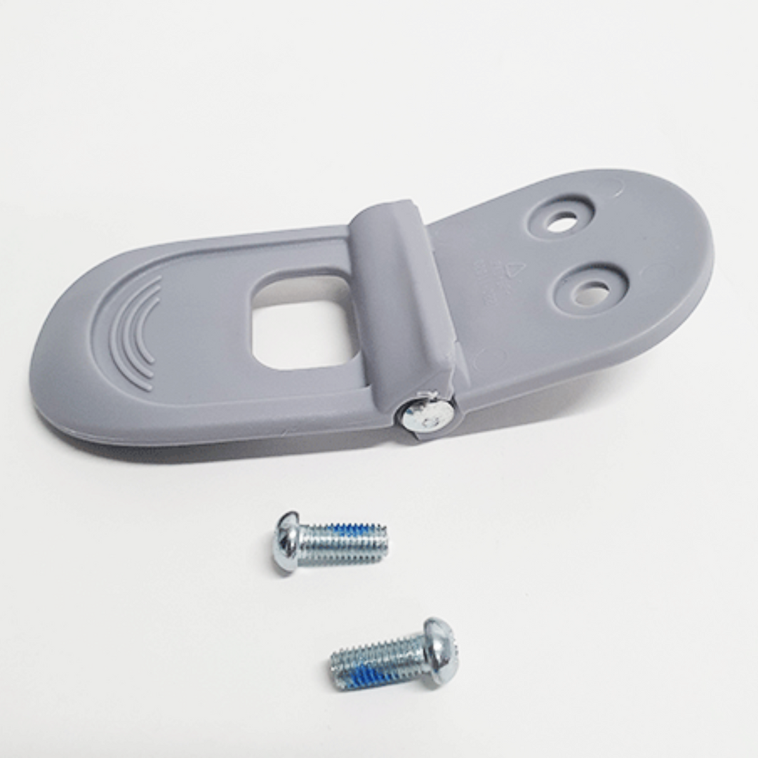 This image shows the Vista lock latch and the two screws that are provided with purchase.