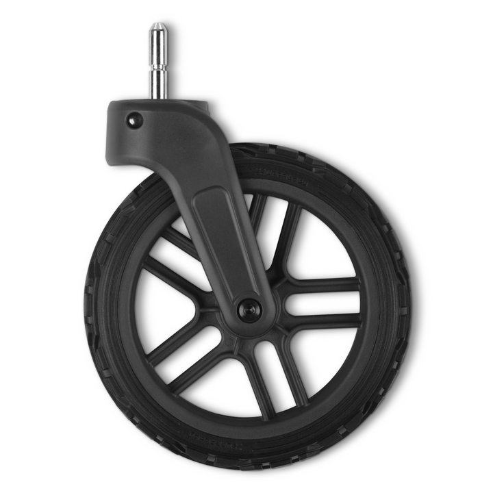 This image is a product shot of the All-Terrain Front Wheel showing the thickness of the wheels.