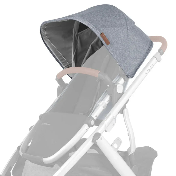 UPPAbaby Vista V2 replacement canopy fabric in Gregory (light grey marl) attached to stroller frame on white background
