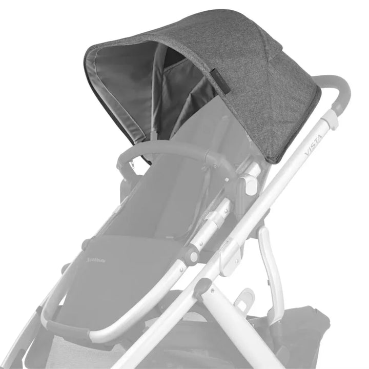 UPPAbaby Vista V2 replacement canopy fabric in Jordan (mid grey) attached to stroller frame on white background